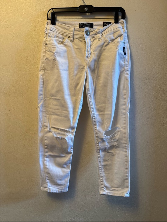 Silver Jeans Denim - Silver Jeans Co. Suki Skinny Crop White Curvy Fit Jeans W29/L24 Mid-Rise Stretch